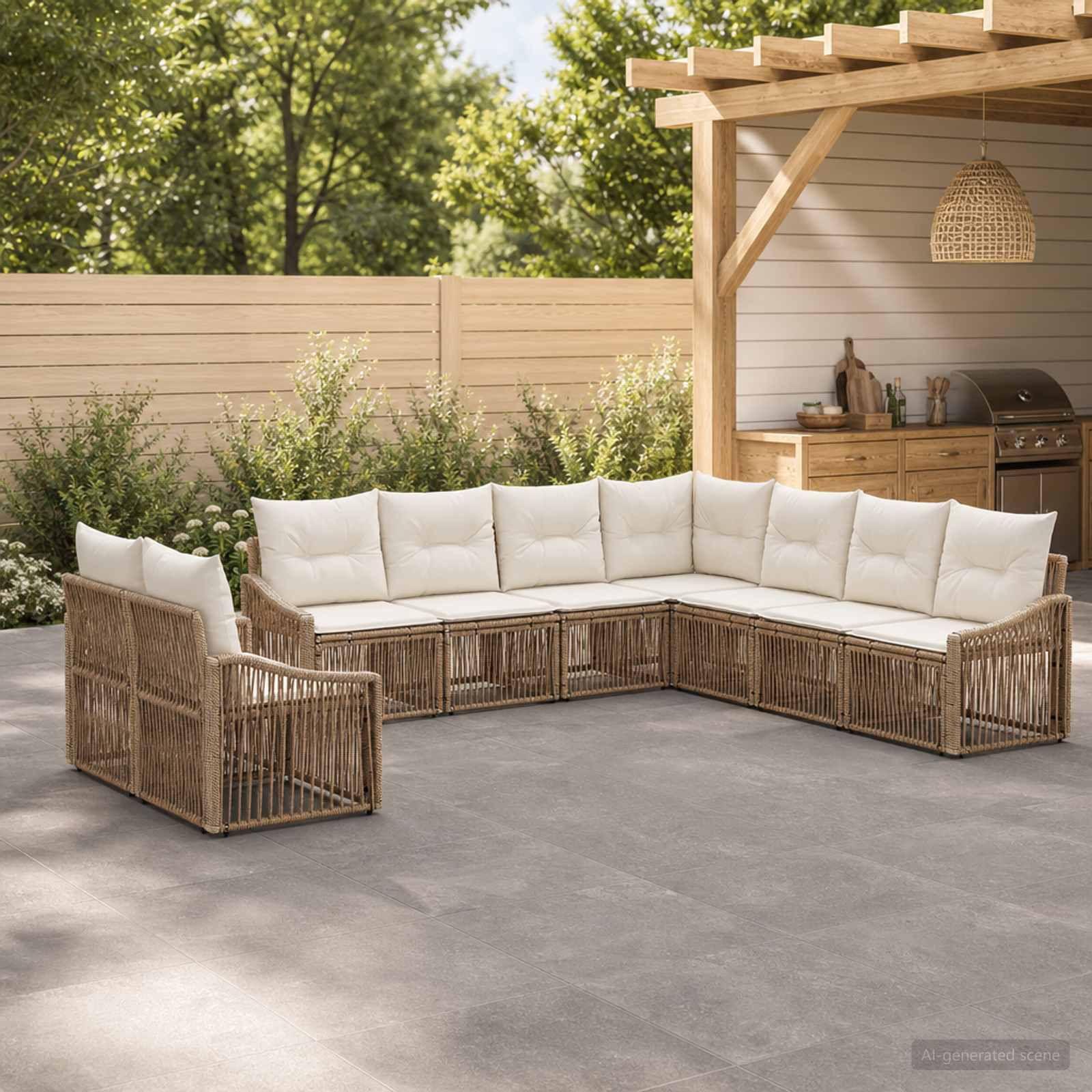 Set Divano da Giardino 9 pcs Beige polyrattan | homemem39