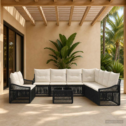 Set Divano da Giardino 10 pcs Nero polyrattan | homemem39