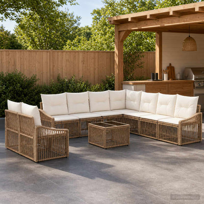 Set Divano da Giardino 10 pcs Beige polyrattan | homemem39