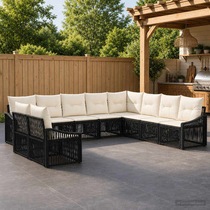 Set Divano da Giardino 10 pcs Nero polyrattan | homemem39