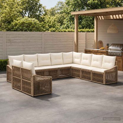 Set Divano da Giardino 10 pcs Beige polyrattan | homemem39