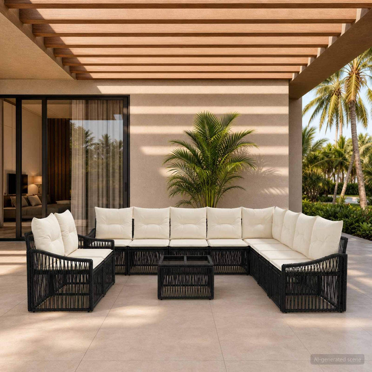 Set Divano da Giardino 11 pcs Nero polyrattan | homemem39