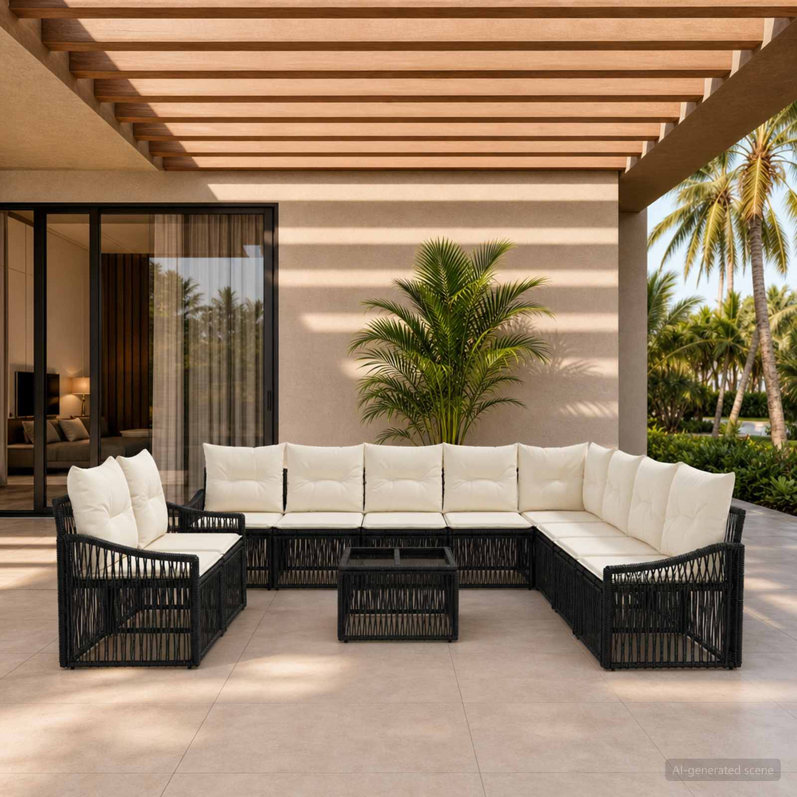 Set Divano da Giardino 11 pcs Nero polyrattan | homemem39