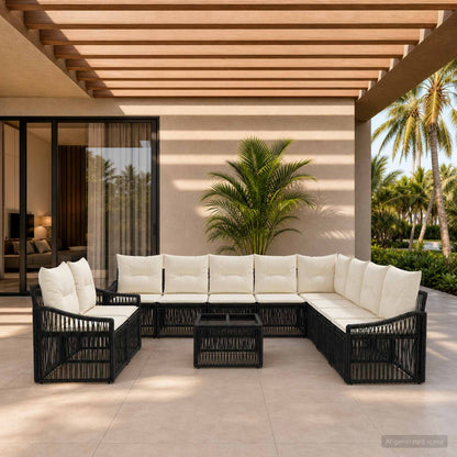 Set Divano da Giardino 11 pcs Nero polyrattan | homemem39