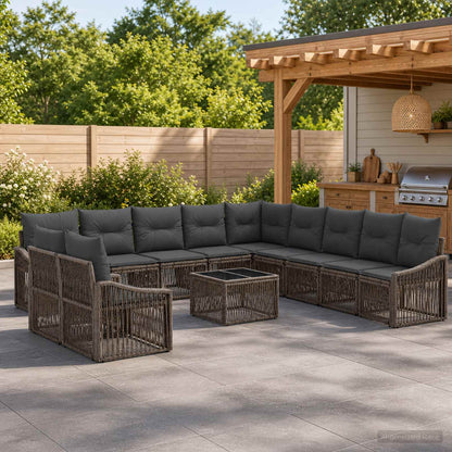 Set Divano da Giardino 12 pcs Grigio polyrattan