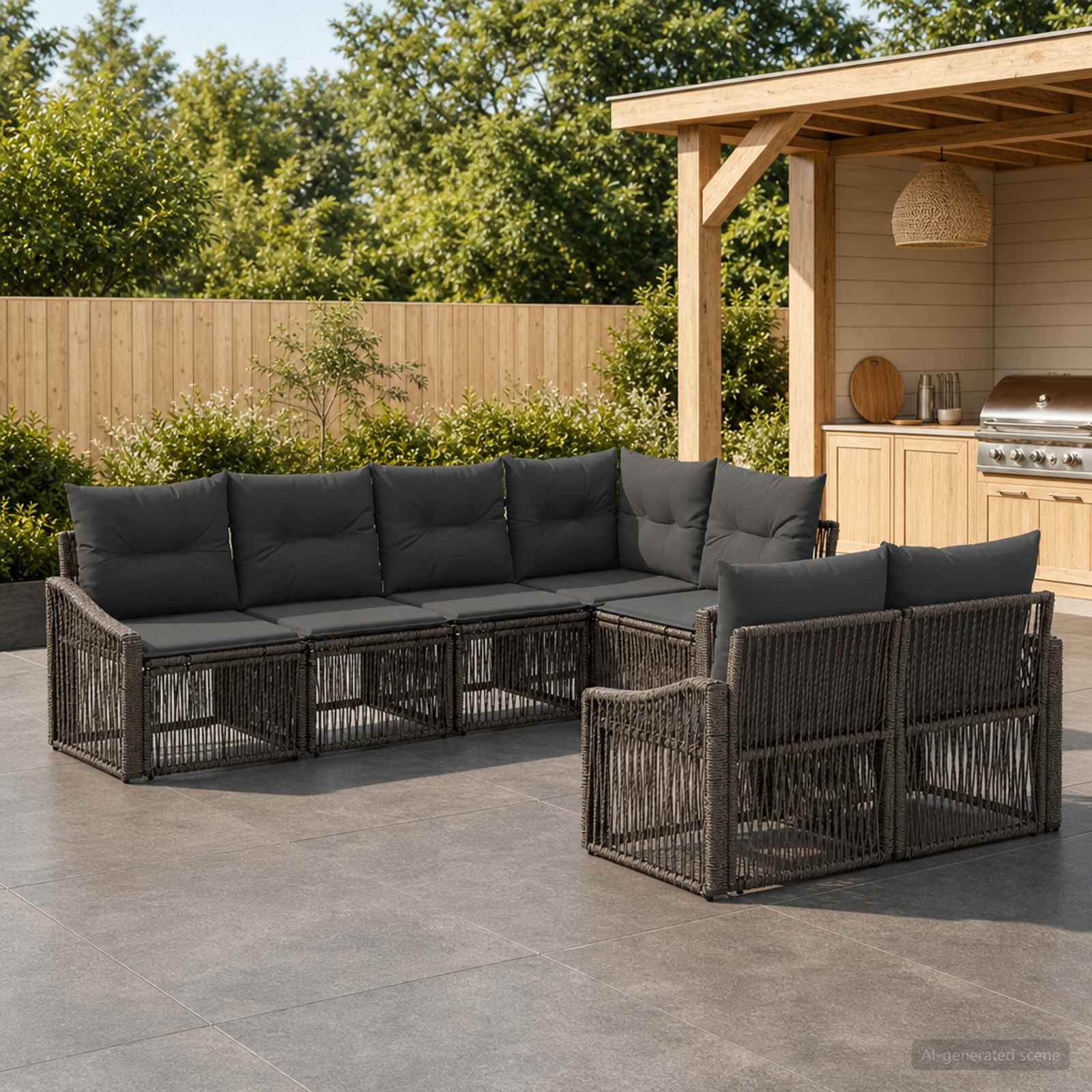 Set Divano da Giardino 7 pz 7-Numero di posti Grigio polyrattan | homemem39