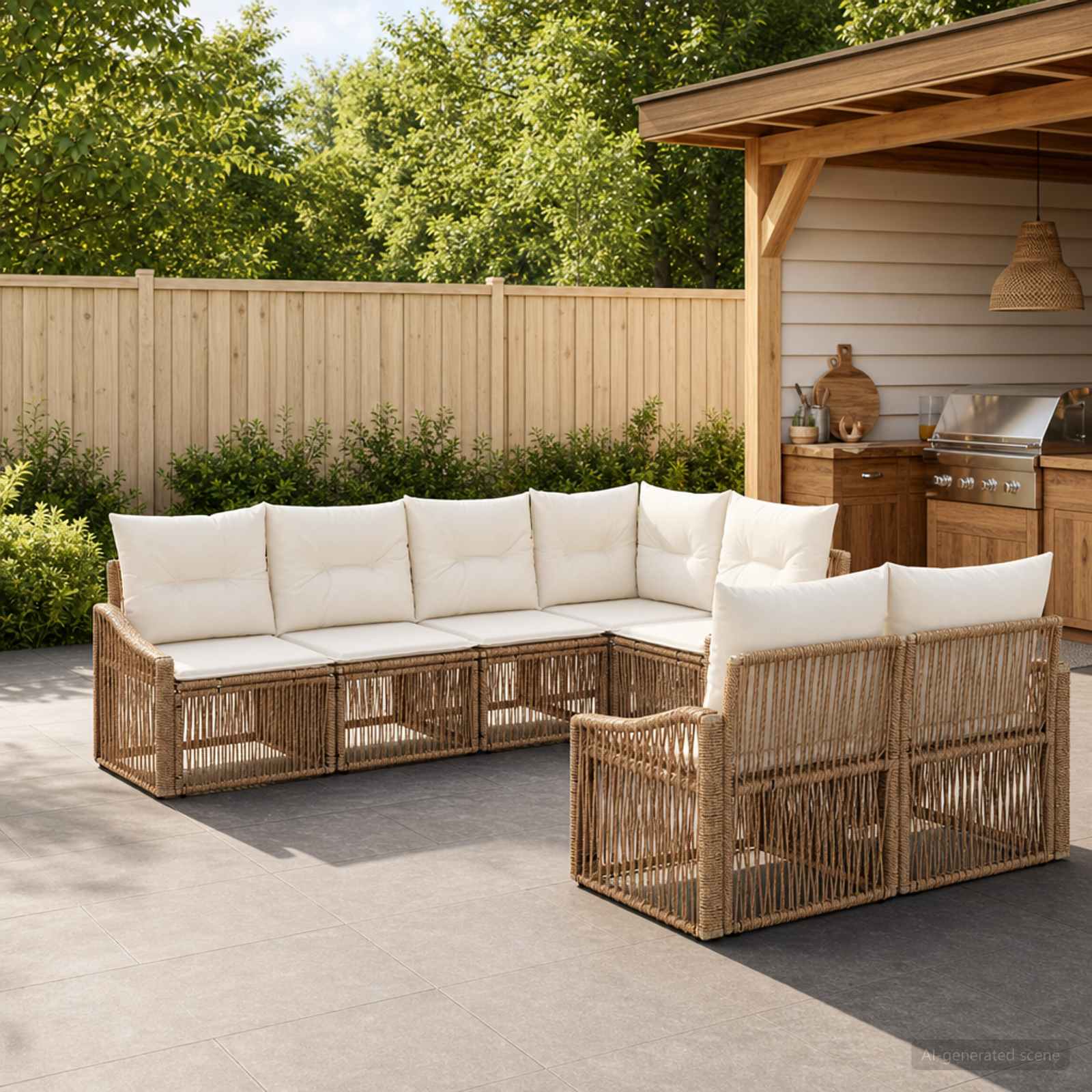 Set Divano da Giardino 7 pz 7-Numero di posti Beige polyrattan | homemem39