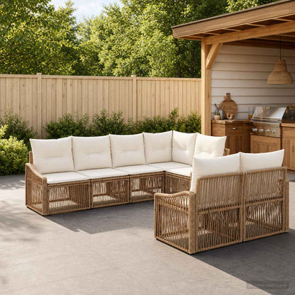 Set Divano da Giardino 7 pz 7-Numero di posti Beige polyrattan | homemem39