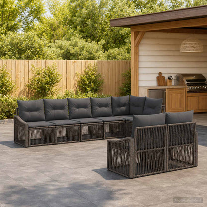 Set Divano da Giardino 8 pz Grigio polyrattan