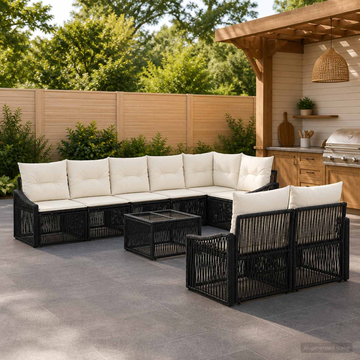 Set Divano da Giardino 9 pcs Nero polyrattan | homemem39
