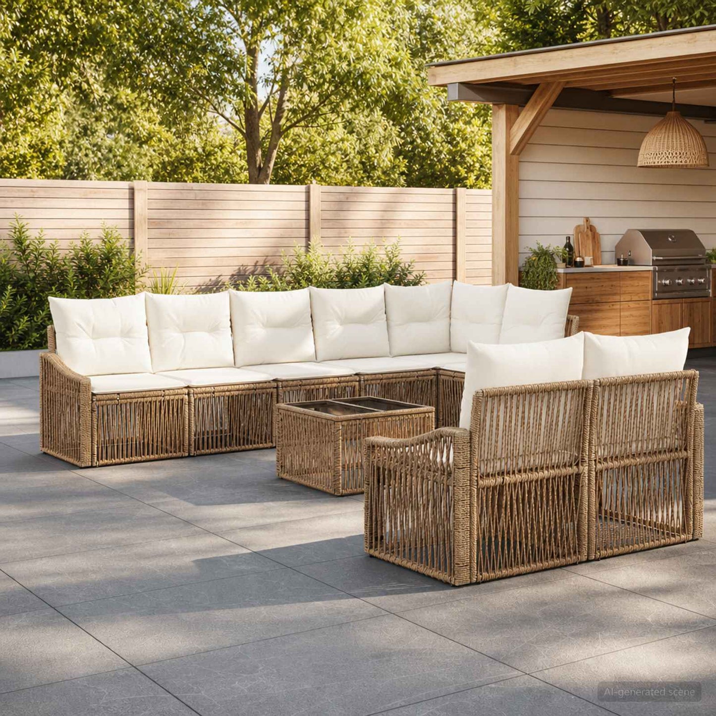 Set Divano da Giardino 9 pz Beige polyrattan