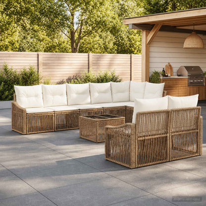 Set Divano da Giardino 9 pz Beige polyrattan