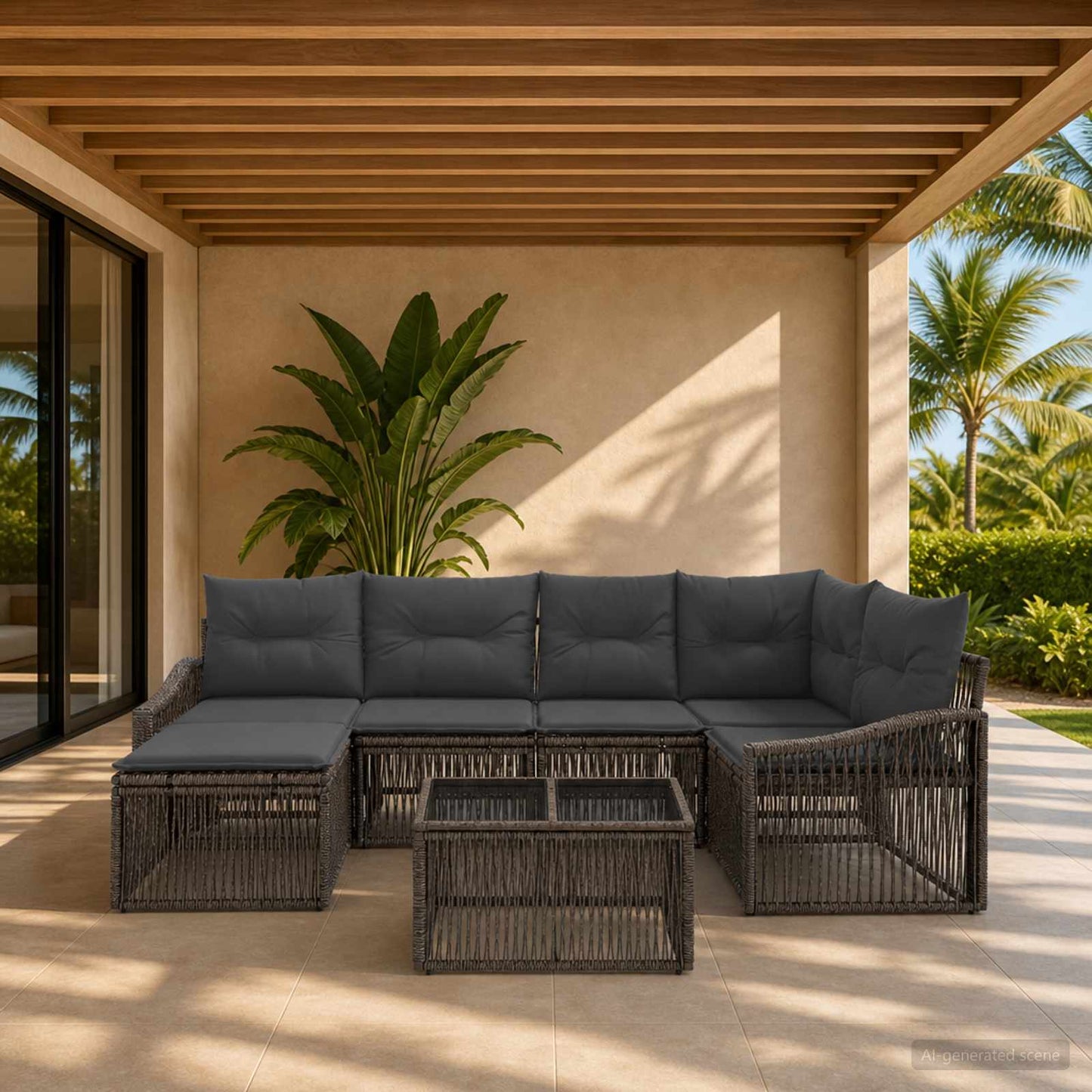Set Divano da Giardino 7 pcs Grigio polyrattan | homemem39
