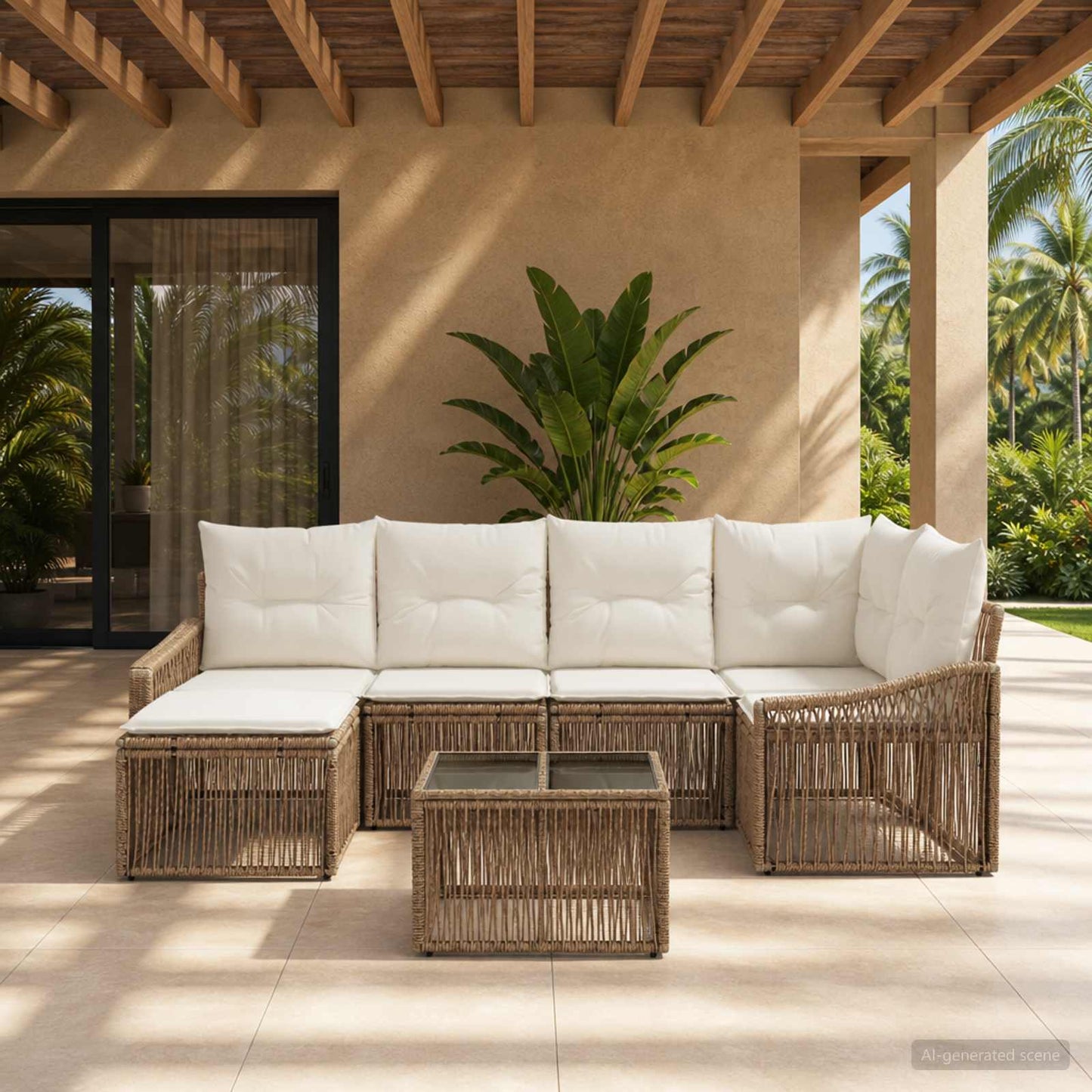 Set Divano da Giardino 7 pcs Beige polyrattan | homemem39