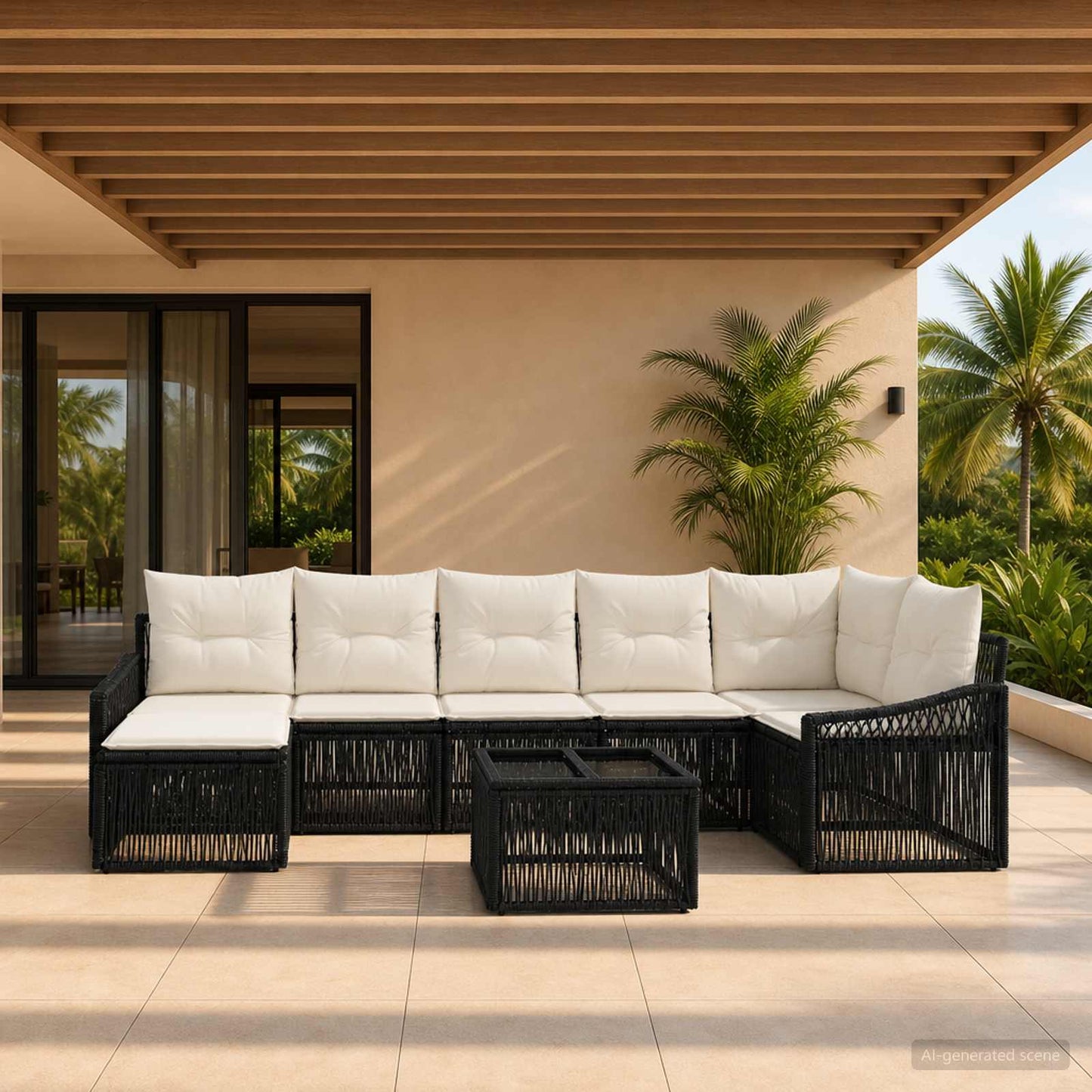 Set Divano da Giardino 8 pcs Nero polyrattan | homemem39
