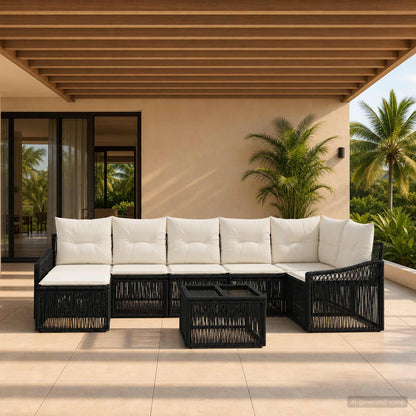 Set Divano da Giardino 8 pcs Nero polyrattan | homemem39
