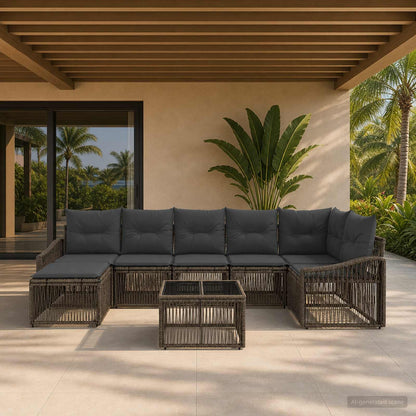 Set Divano da Giardino 8 pcs Grigio polyrattan | homemem39