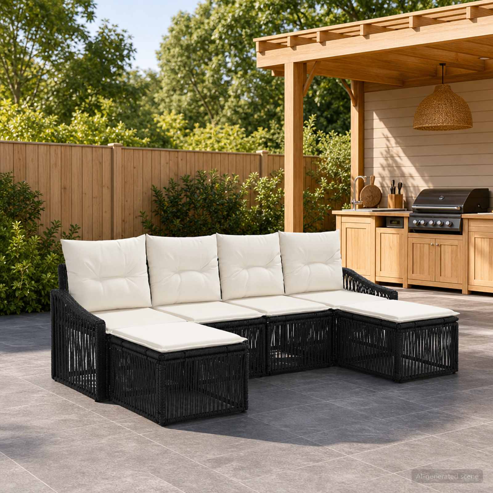Set Divano da Giardino 6 pcs Nero polyrattan | homemem39