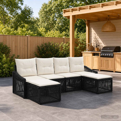 Set Divano da Giardino 6 pcs Nero polyrattan | homemem39