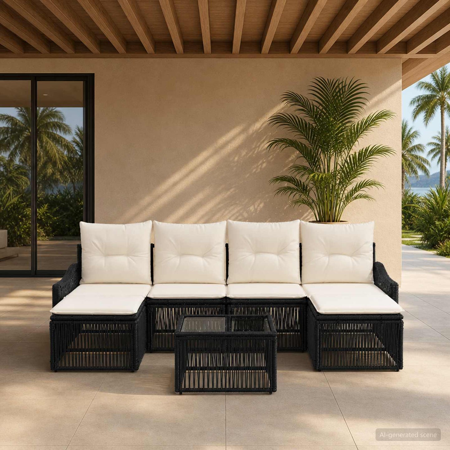 Set Divano da Giardino 7 pcs Nero polyrattan | homemem39