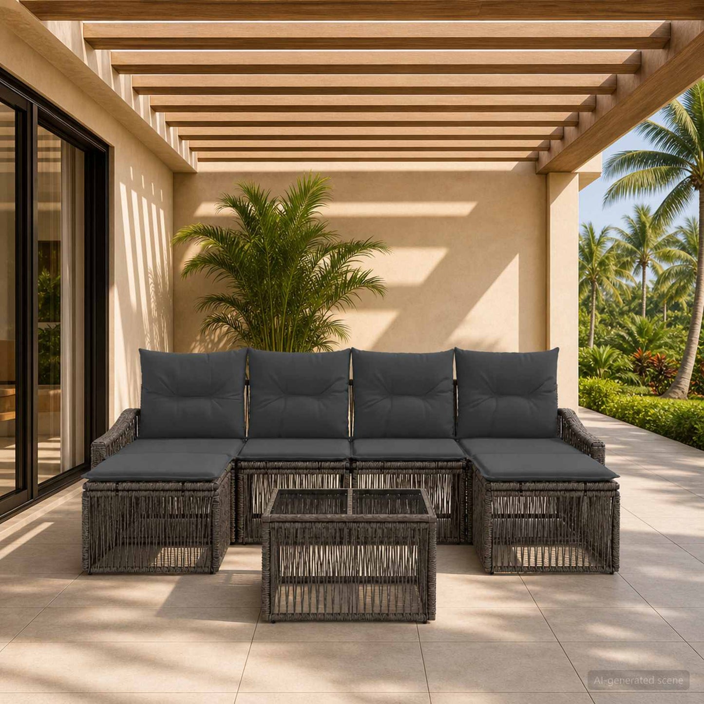 Set Divano da Giardino 7 pcs Grigio polyrattan | homemem39