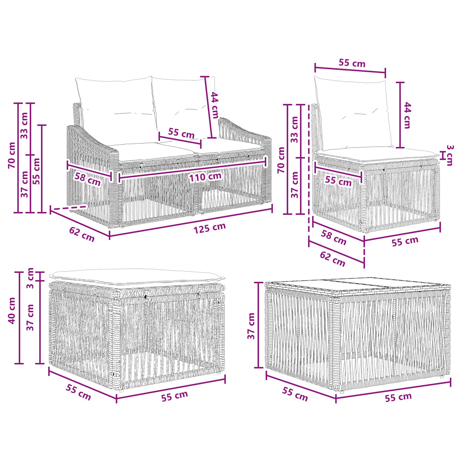 Set Divano da Giardino 7 pcs Beige polyrattan | homemem39