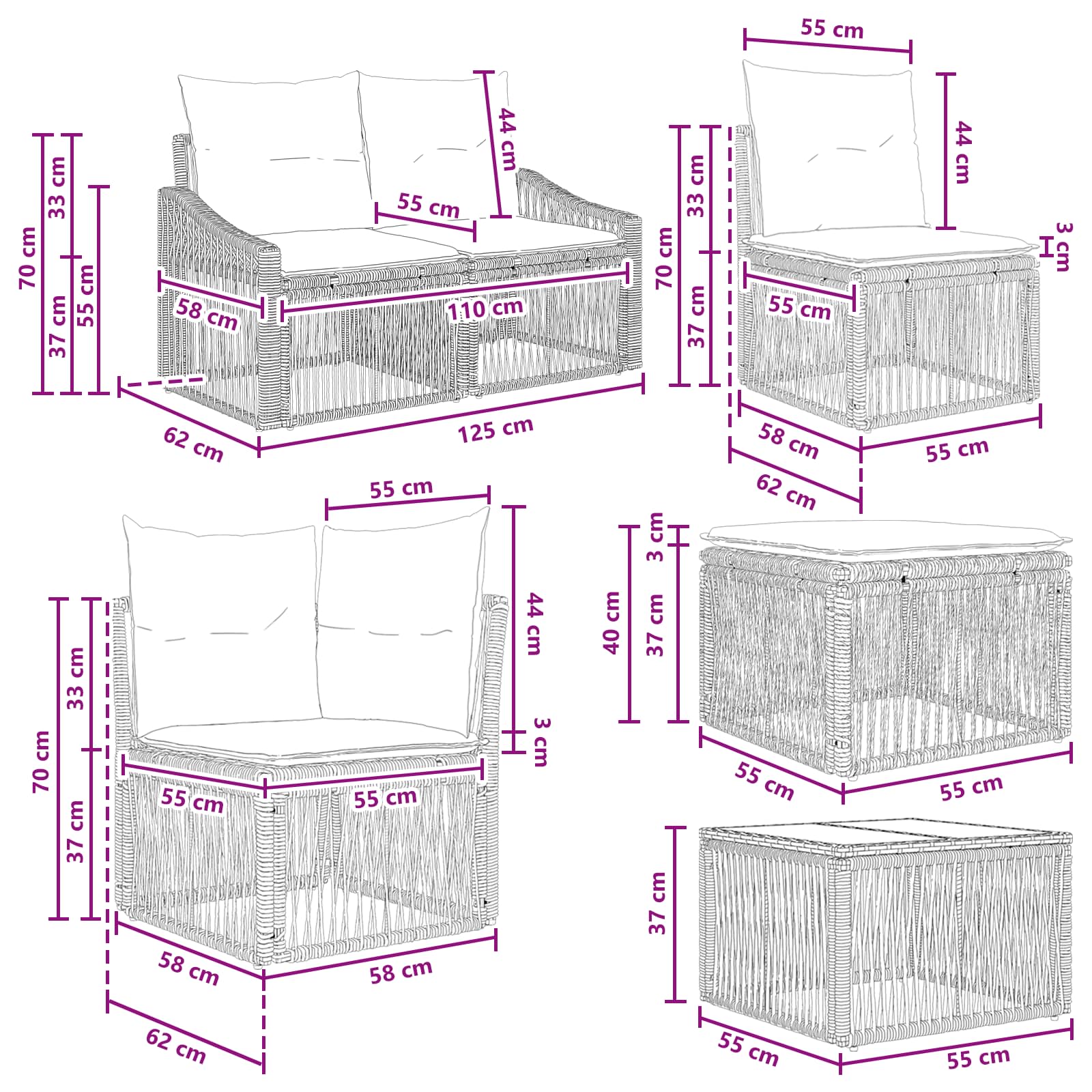 Set Divano da Giardino 9 pcs Beige polyrattan | homemem39