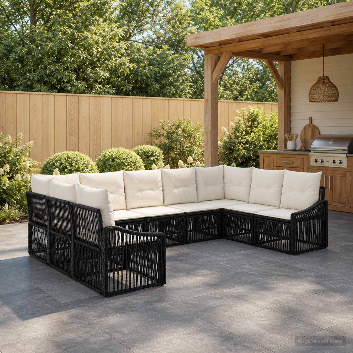 Set Divano da Giardino 9 pcs Nero polyrattan | homemem39