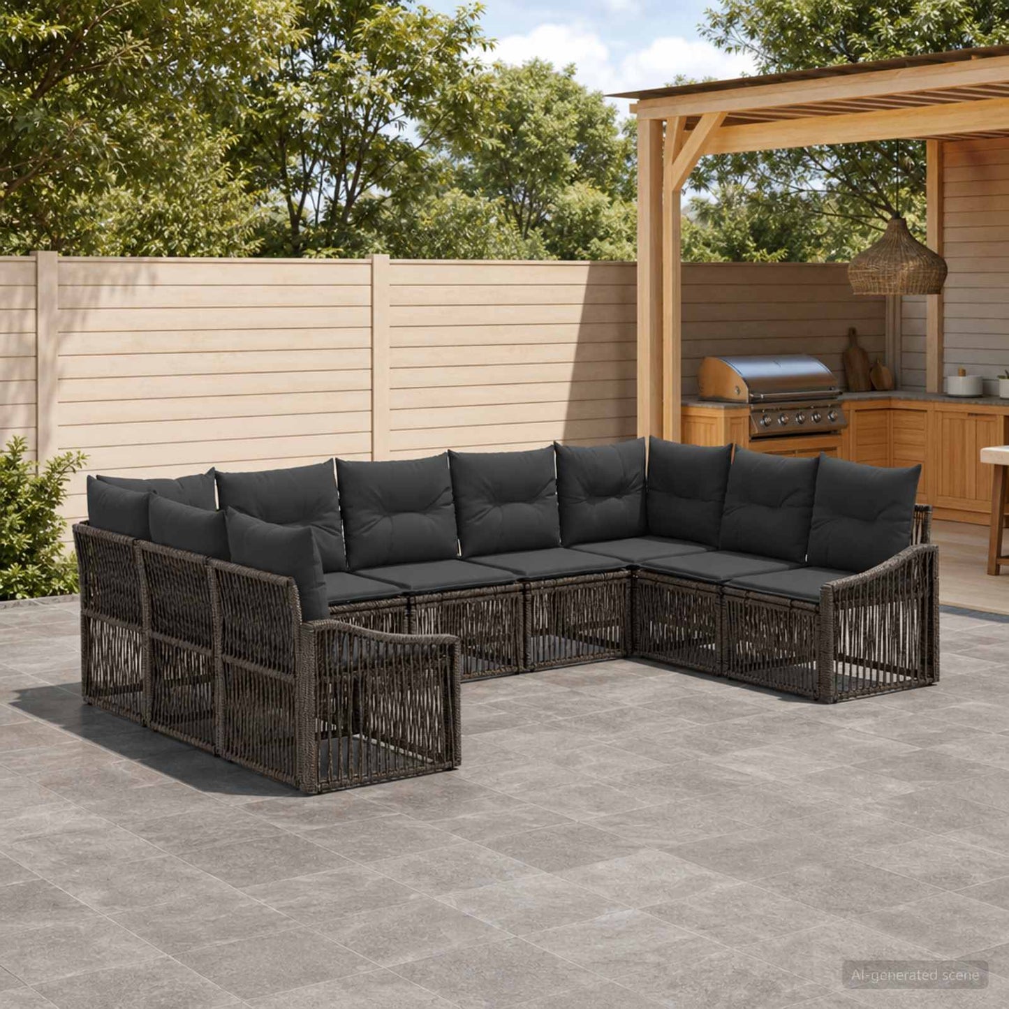 Set Divano da Giardino 9 pcs Grigio polyrattan