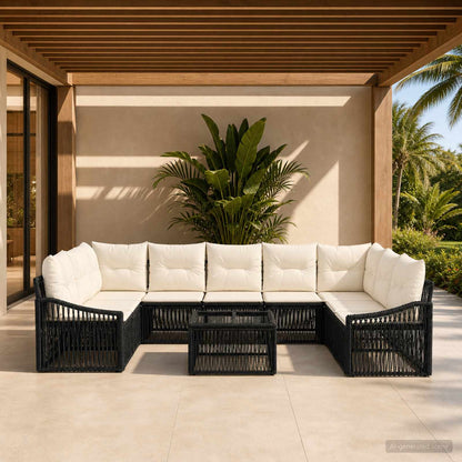 Set Divano da Giardino 10 pcs Nero polyrattan