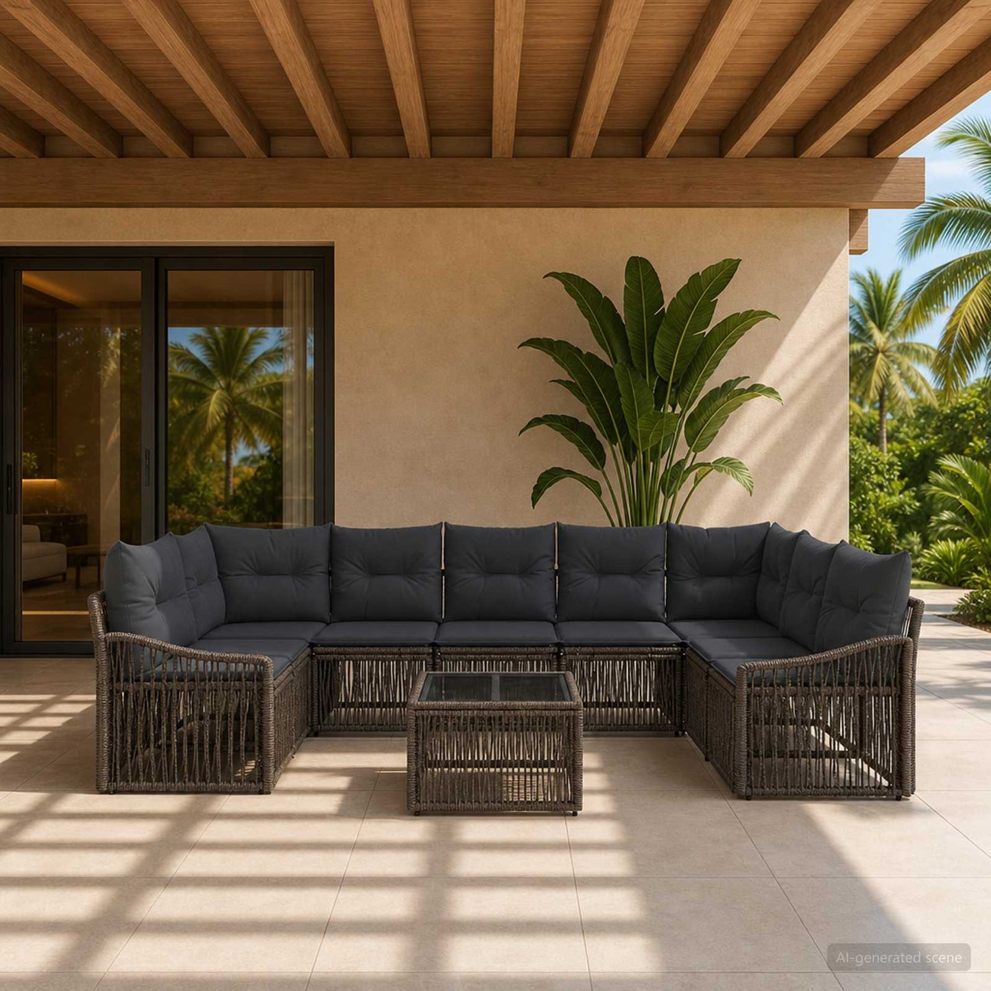 Set Divano da Giardino 10 pcs Grigio polyrattan | homemem39