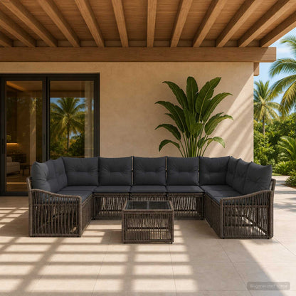 Set Divano da Giardino 10 pcs Grigio polyrattan | homemem39
