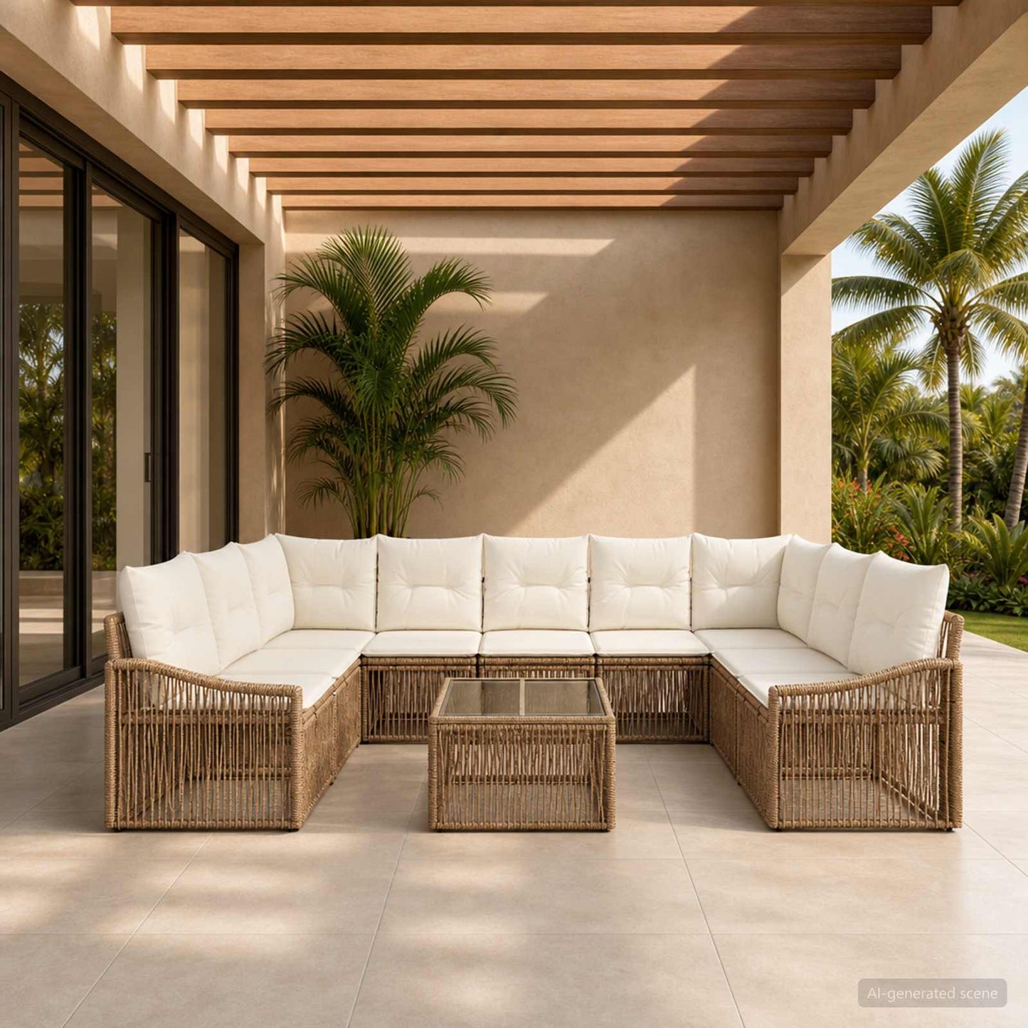 Set Divano da Giardino 10 pcs Beige polyrattan | homemem39