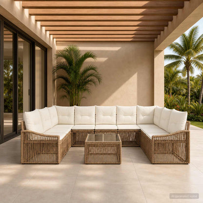Set Divano da Giardino 10 pcs Beige polyrattan | homemem39