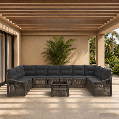 Set Divano da Giardino 11 pcs Grigio polyrattan | homemem39