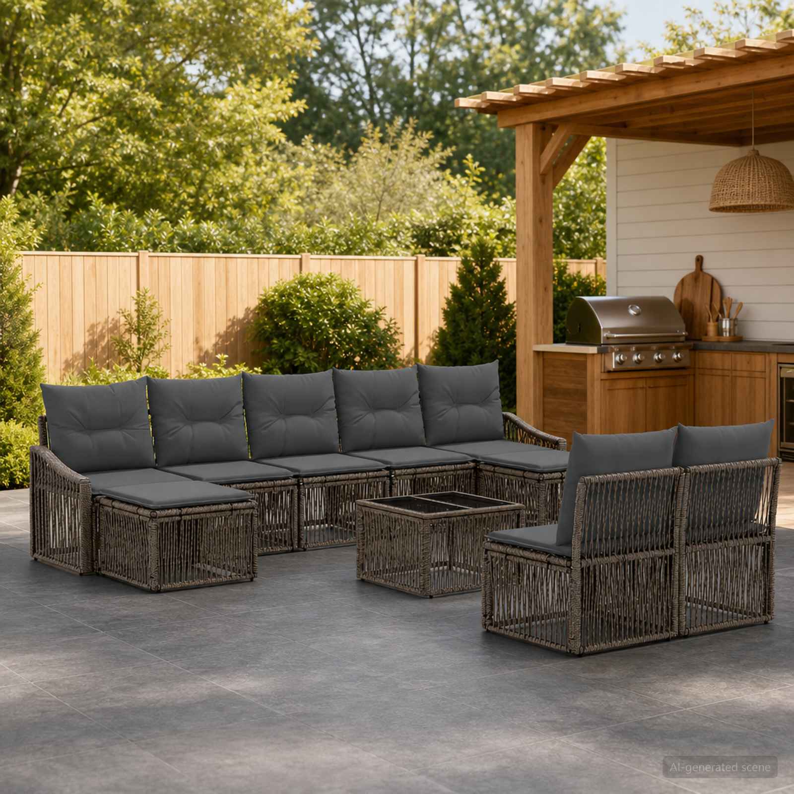 Set Divano da Giardino 10 pcs Grigio polyrattan | homemem39