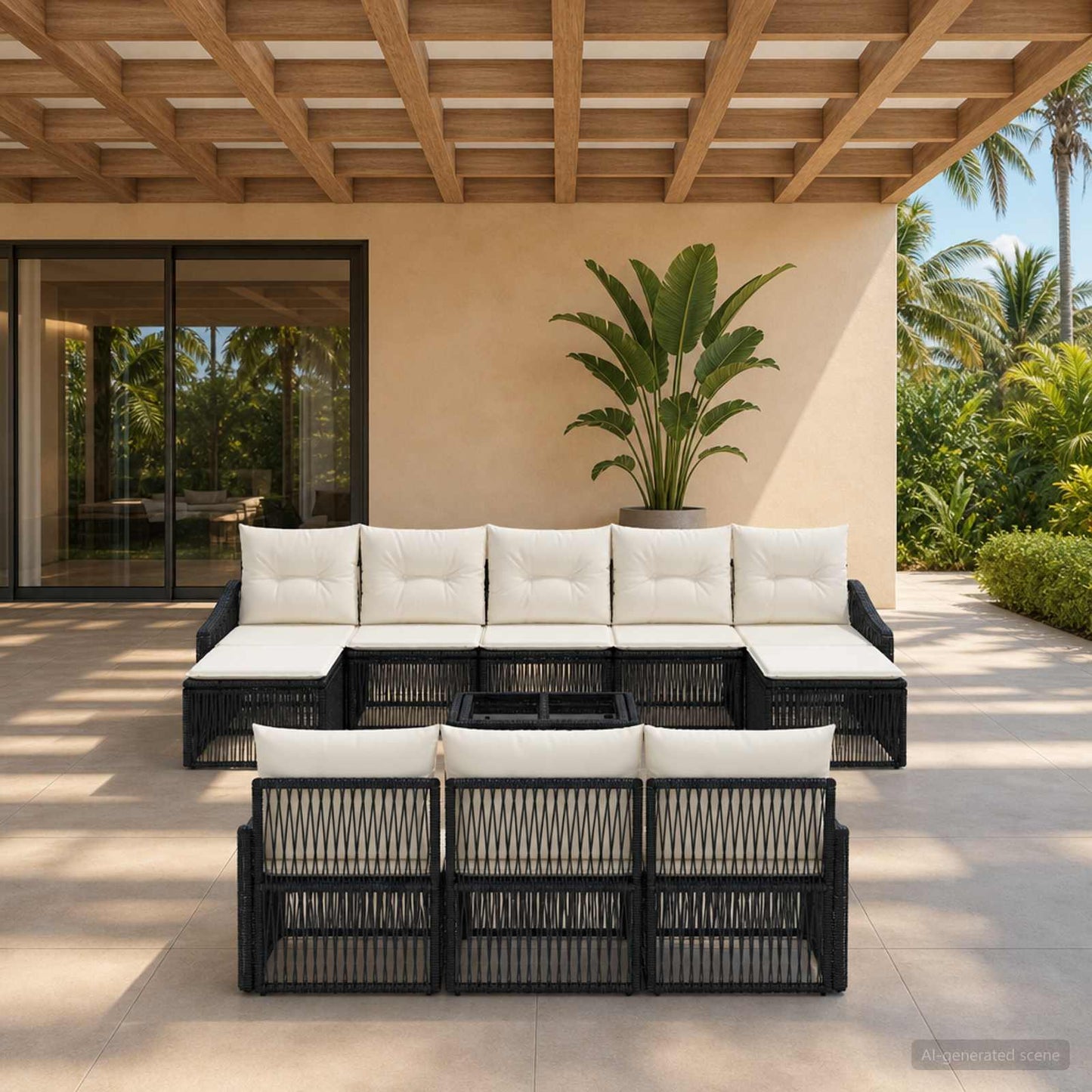 Set Divano da Giardino 11 pcs Nero polyrattan | homemem39