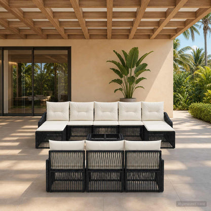 Set Divano da Giardino 11 pcs Nero polyrattan | homemem39