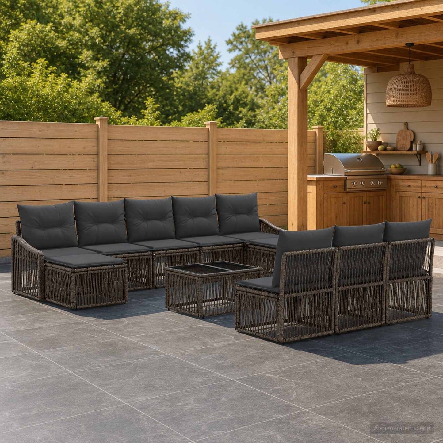 Set Divano da Giardino 11 pcs Grigio polyrattan | homemem39