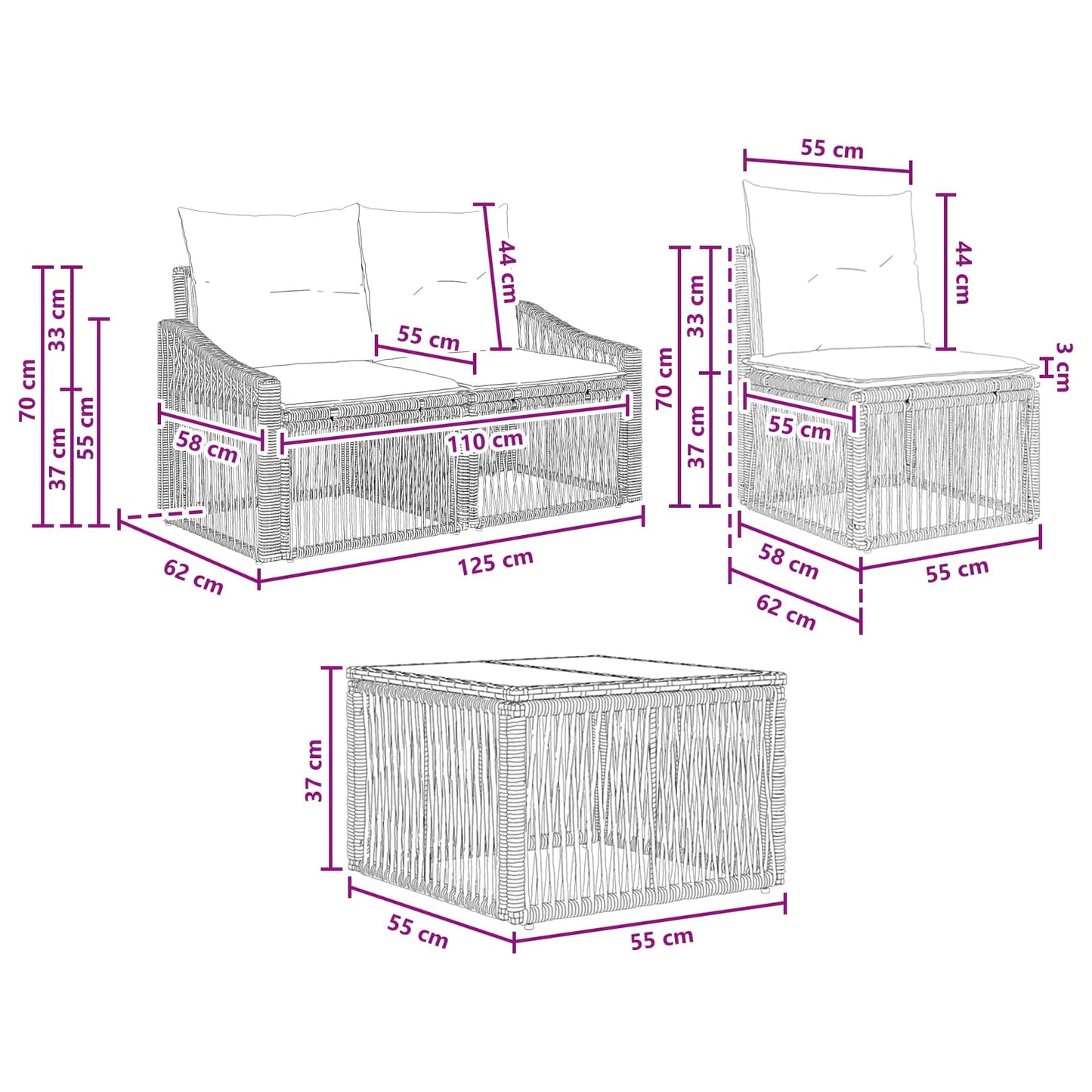 Set Divano da Giardino 9 pcs Nero polyrattan | homemem39