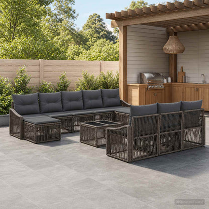 Set Divano da Giardino 11 pcs Grigio polyrattan | homemem39