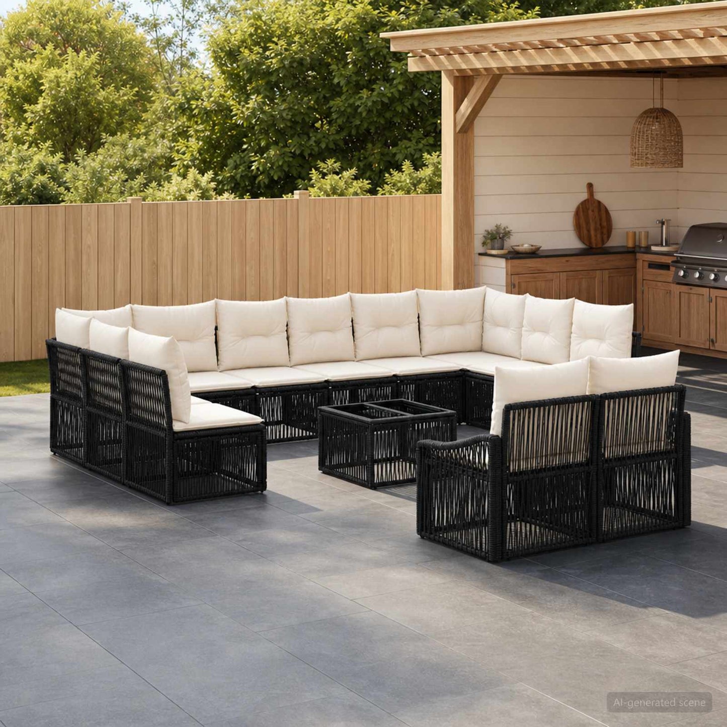 Set Divano da Giardino 13 pcs Nero polyrattan | homemem39