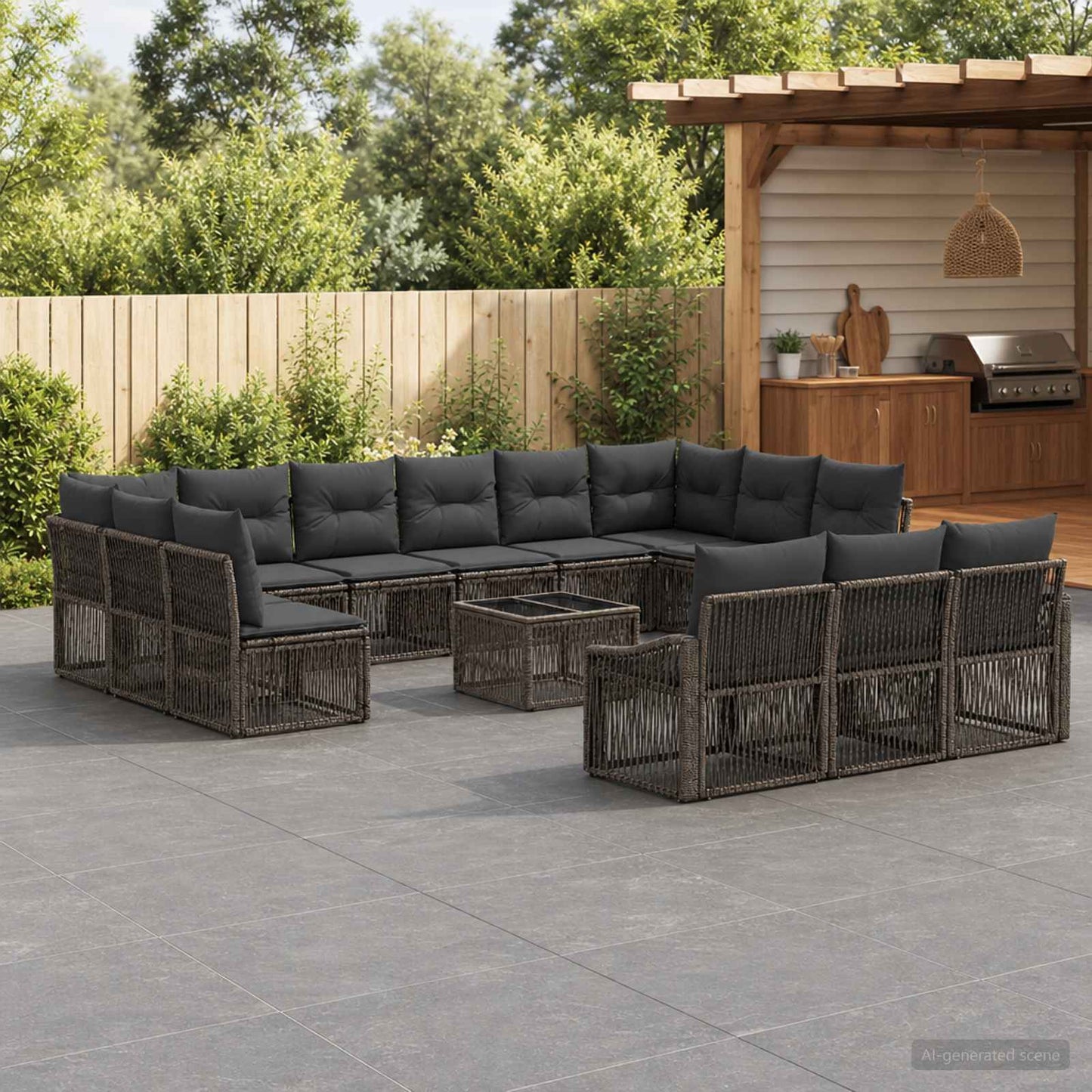 Set Divano da Giardino 14 pcs Grigio polyrattan | homemem39