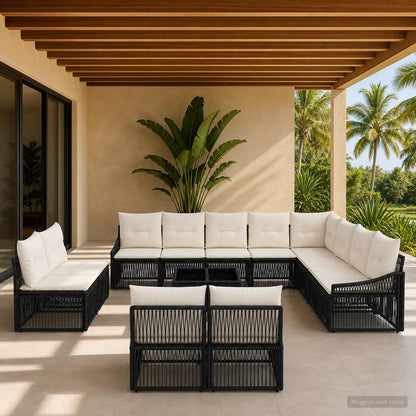 Set Divano da Giardino 13 pcs Nero polyrattan | homemem39