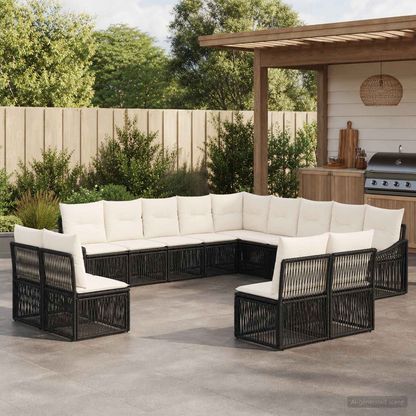 Set Divano da Giardino 13 pcs Nero polyrattan | homemem39