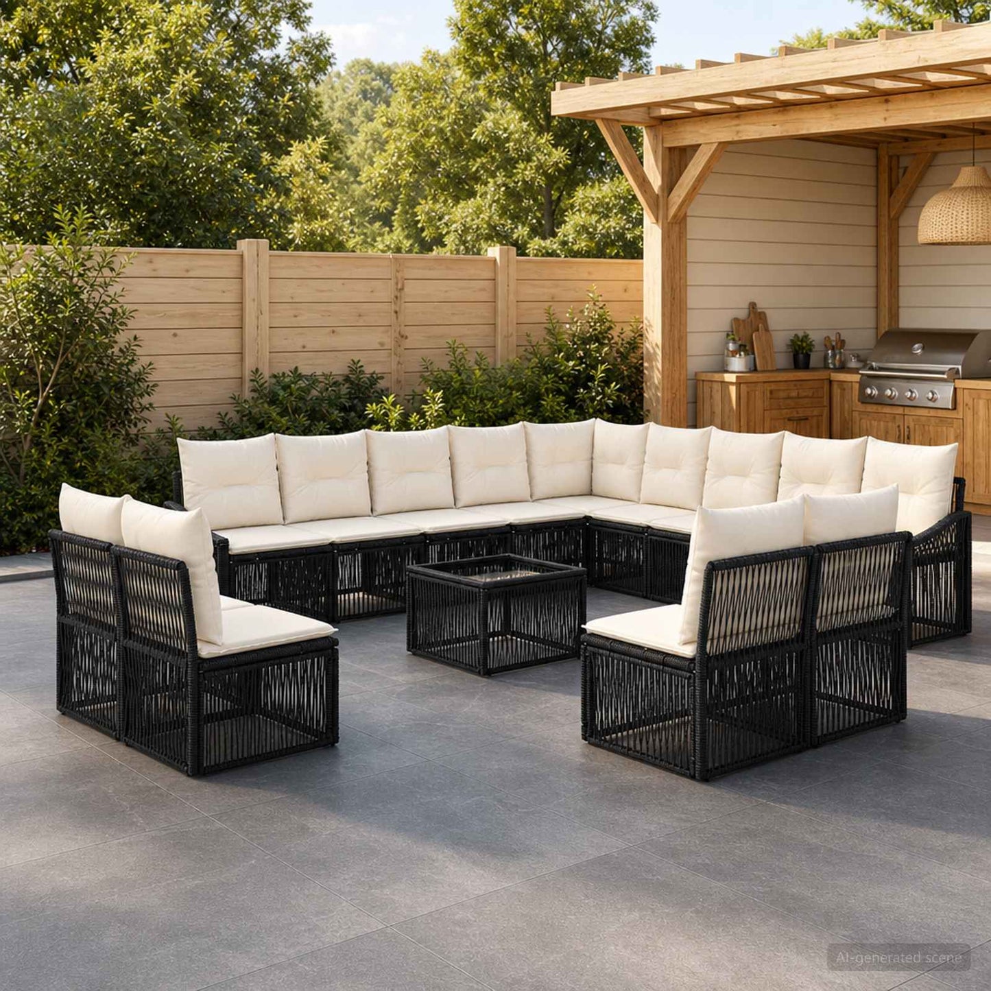 Set Divano da Giardino 14 pcs Nero polyrattan | homemem39
