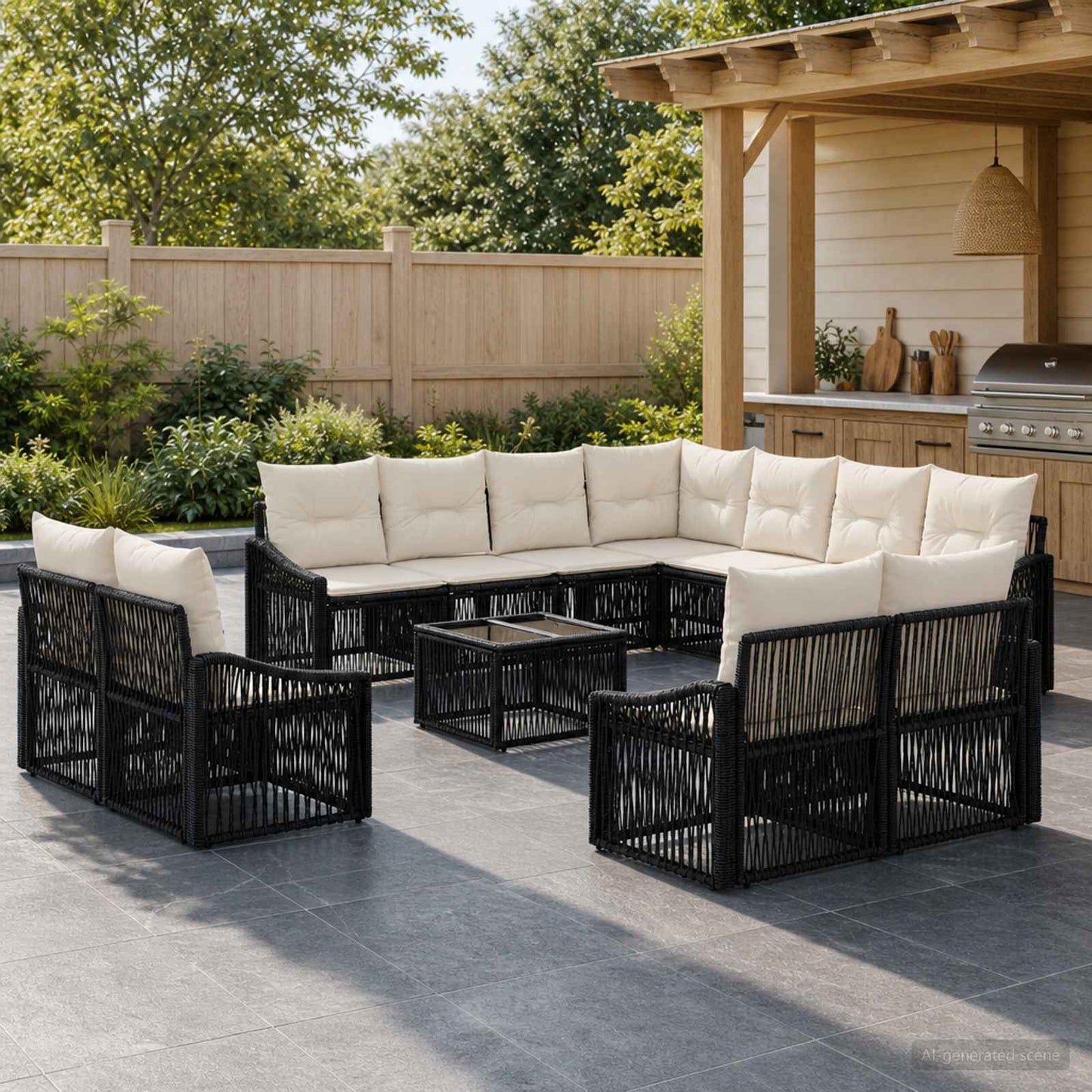 Set Divano da Giardino 12 pcs Nero polyrattan | homemem39