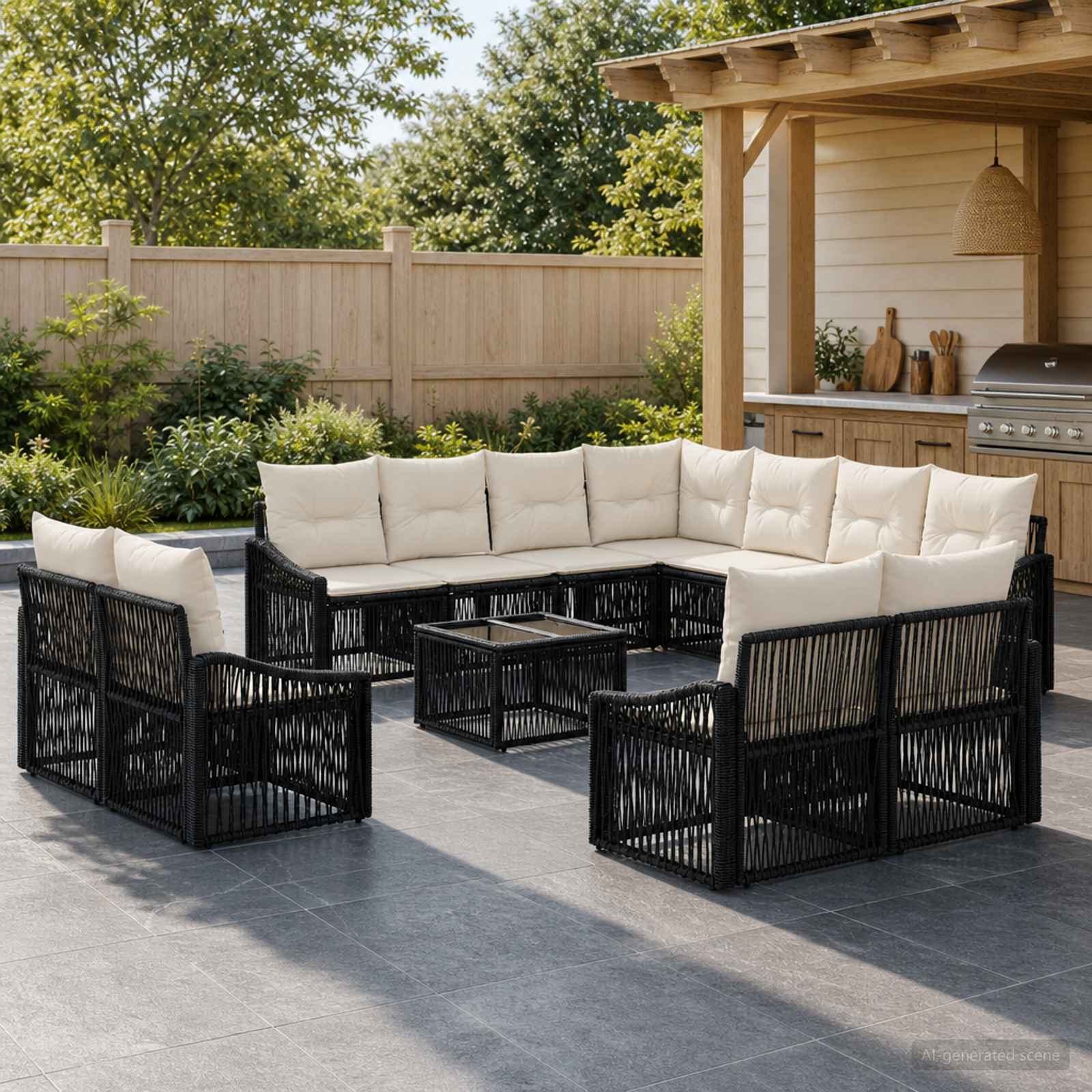 Set Divano da Giardino 12 pcs Nero polyrattan | homemem39
