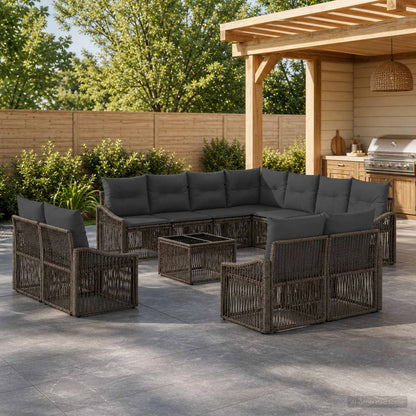 Set Divano da Giardino 12 pcs Grigio polyrattan | homemem39