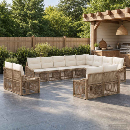 Set Divano da Giardino 12 pcs Beige polyrattan | homemem39